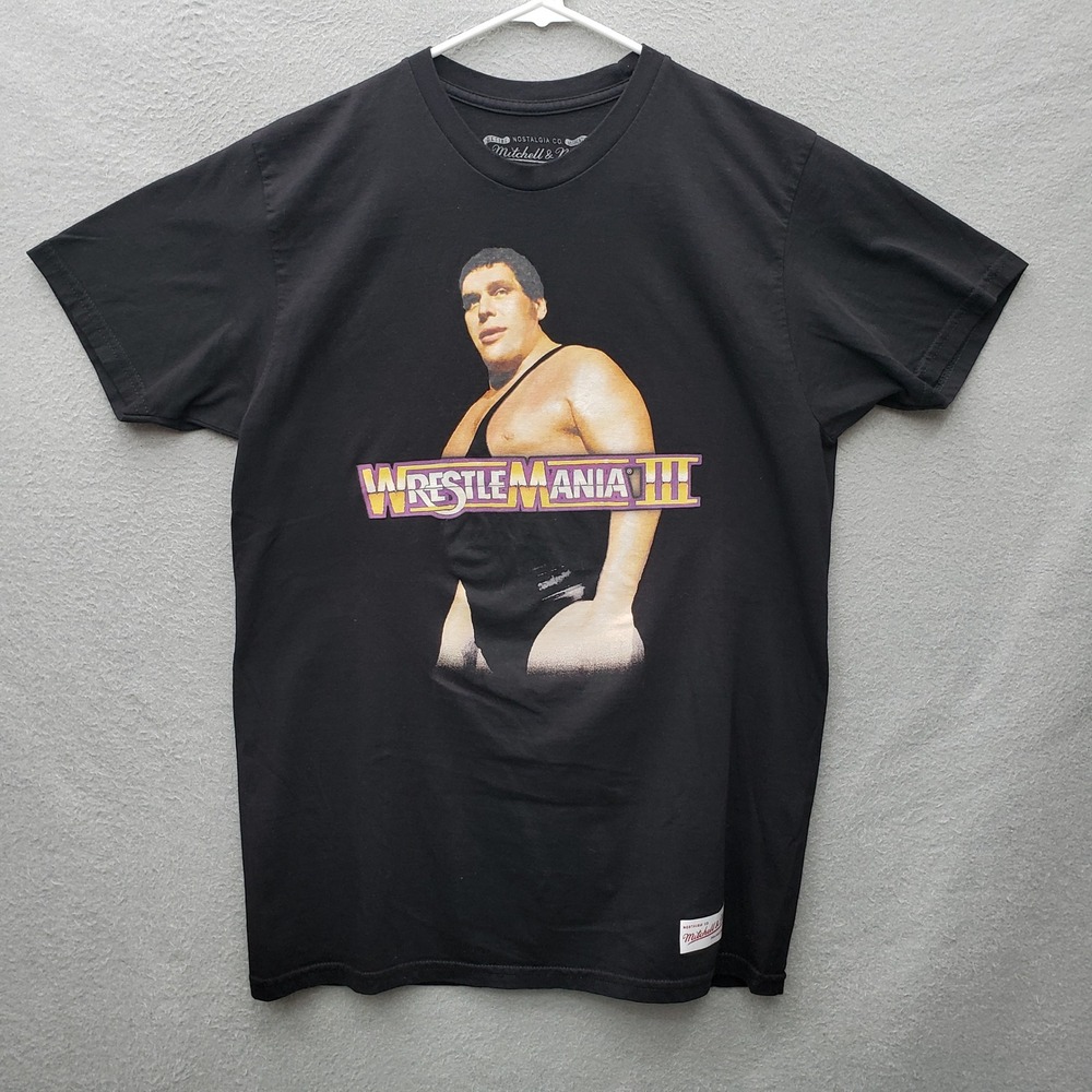 Michael & Ness Wrestle Mania Andre The Giant Graphic Tee Black Retro WWE Size M